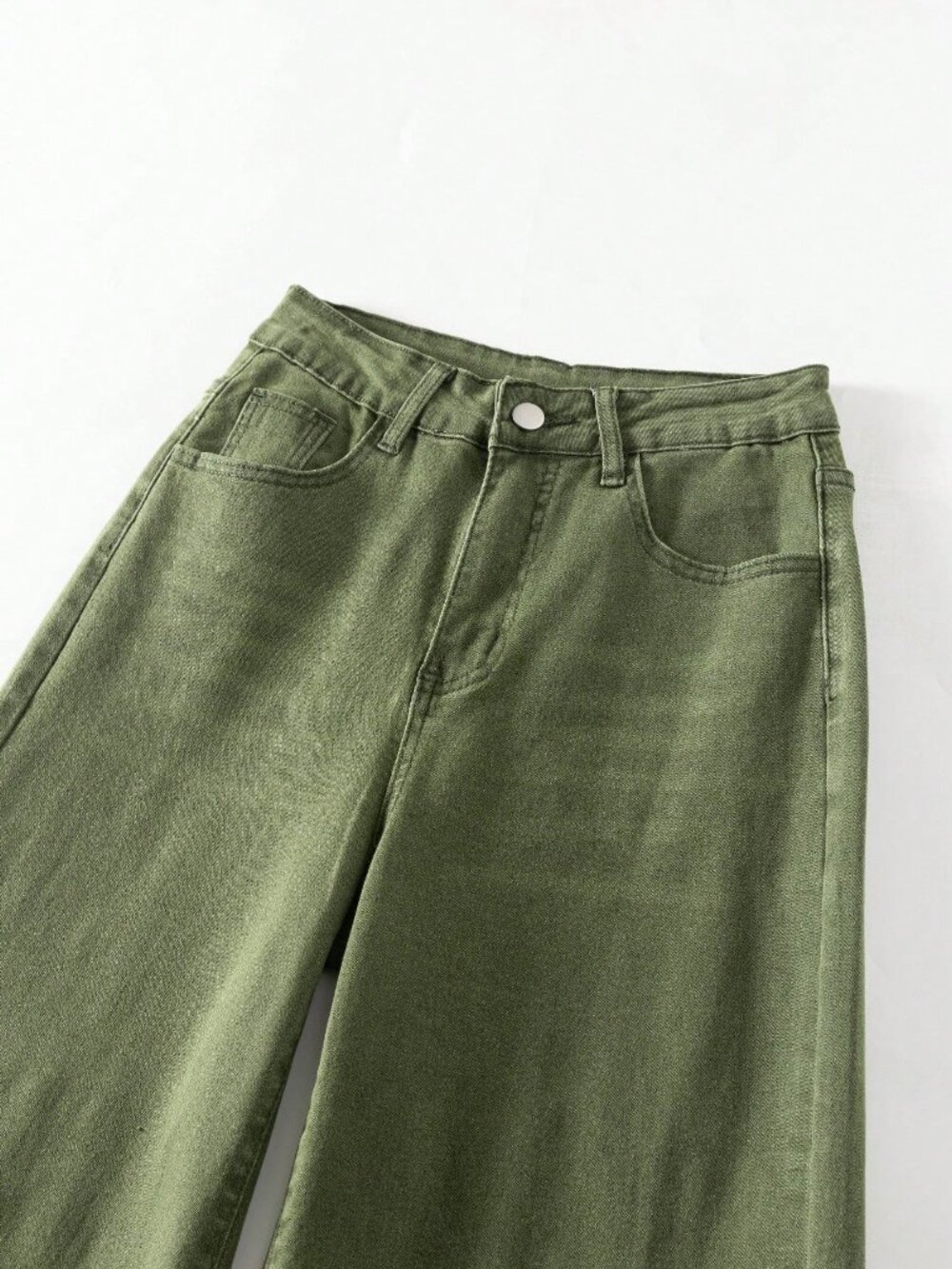 Green Bohemian Women's Army Denim Wide Leg High Waist Medium Stretch Pants - Picture 5 of 7